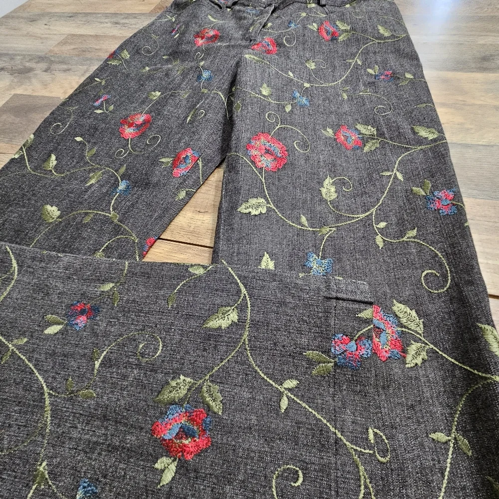 WORTH Floral Embroidered Straight Leg Pants‎ Cotton Stretch Size 8 Vintage